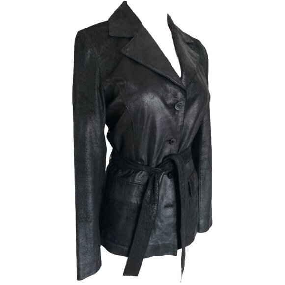 Burberry Leather Belted Jacket Black Leather BURBERRY London Coat Size S - 38 - Picture 2 of 16